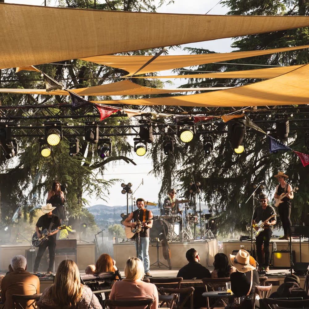 A country band on an outdoor stage