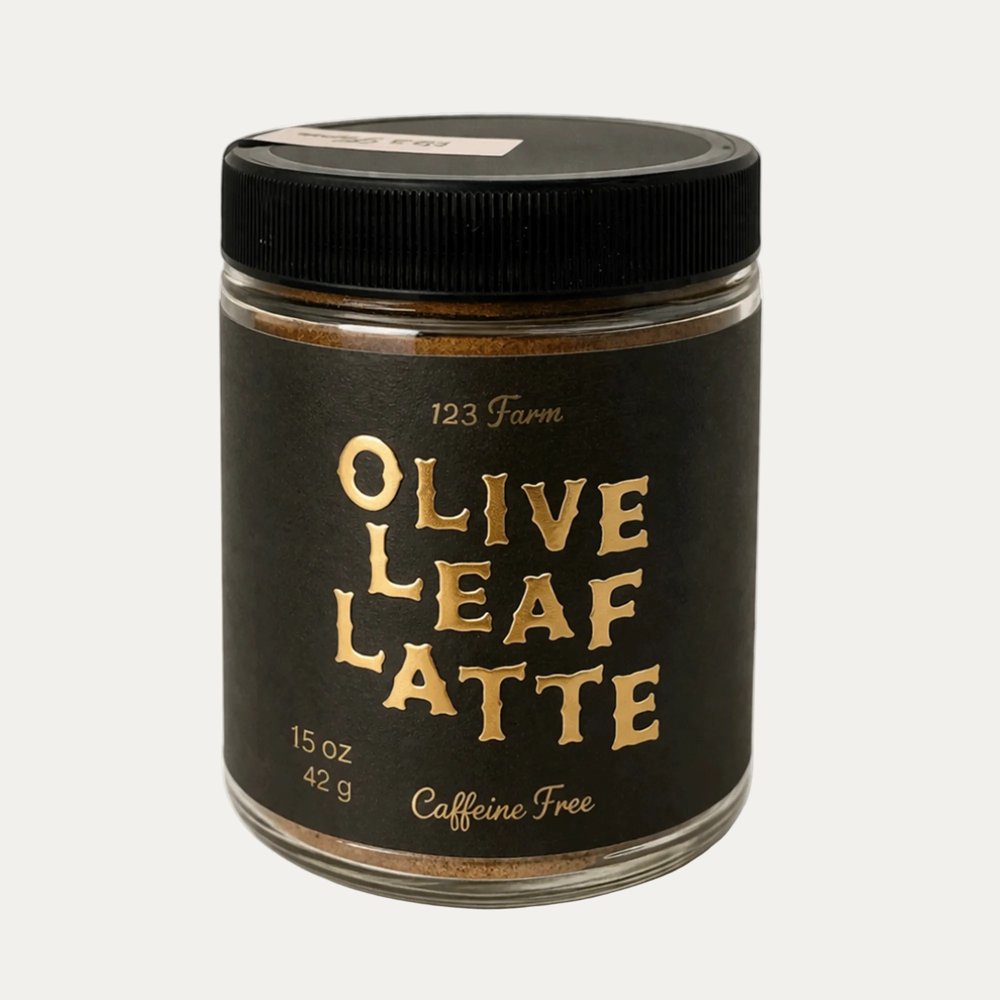 Jar of 123 Farm Olive Leaf Latte