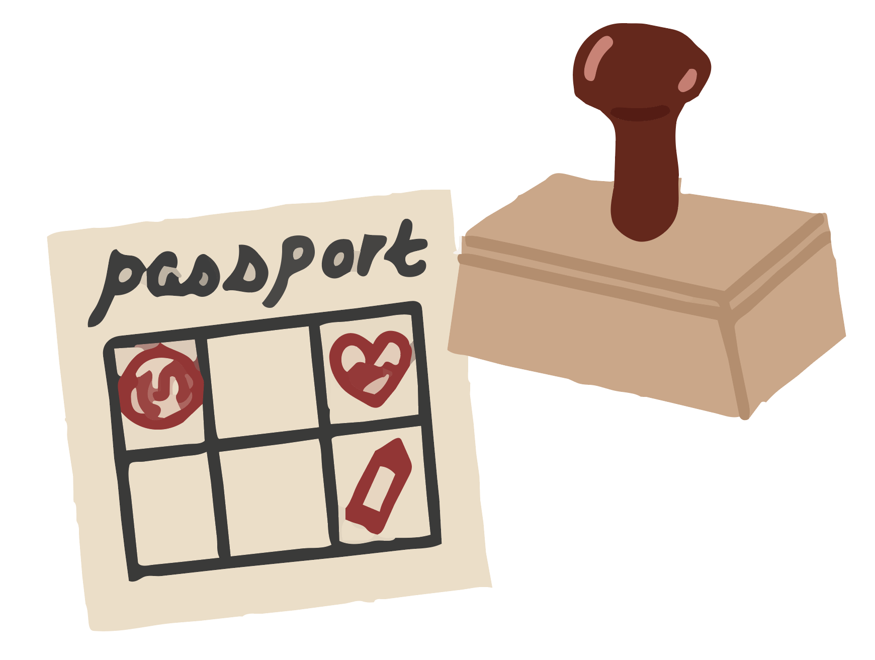 Stamp passport card and a rubber stamp