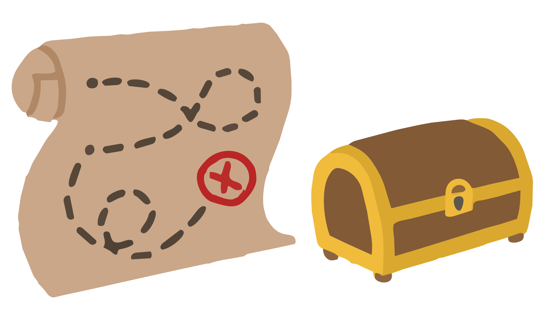 Treasure map with an X and a treasure chest